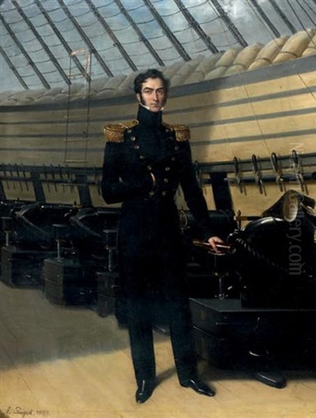 Portrait Luc Francois Gardye De La C., Officier De Vaisseau Oil Painting by Edouard Henri Theophile Pingret