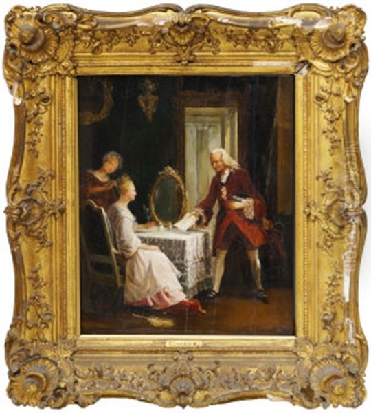 A Lady Being Attended To At Her Dressing Table Oil Painting by Edouard Henri Theophile Pingret