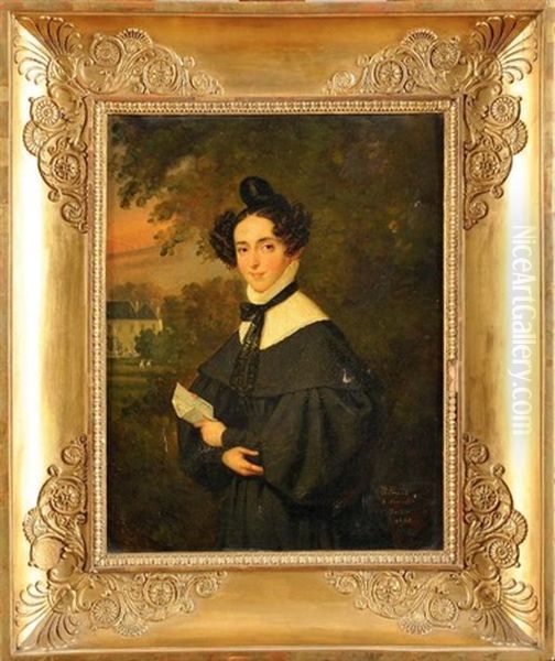 Portrait De Madame Pierre Antoine Godard Desmaret, Epouse Du Proprietaire Des Cristalleries De Baccarat Oil Painting by Edouard Henri Theophile Pingret