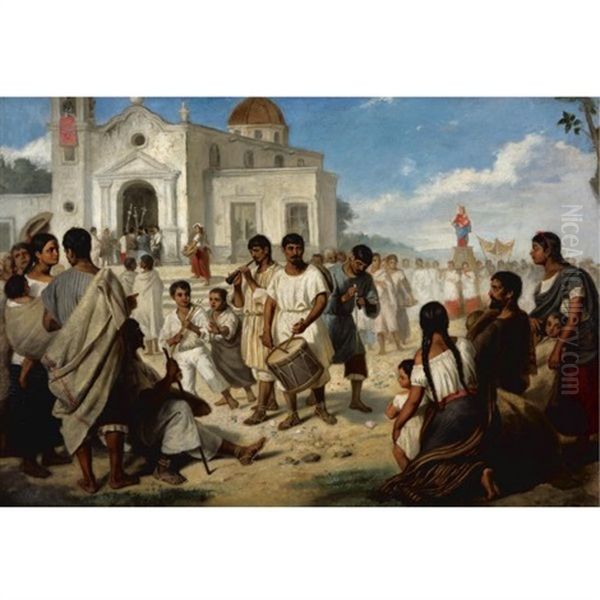 Procesion De La Virgen Oil Painting by Edouard Henri Theophile Pingret