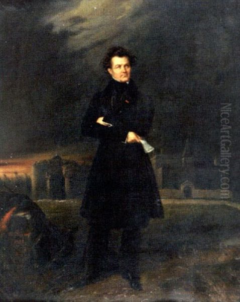 Portrait De (chateaubriand?) Oil Painting by Edouard Henri Theophile Pingret