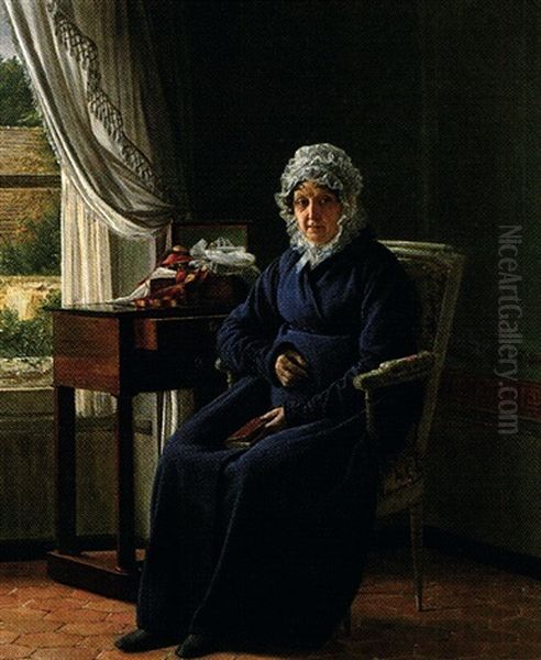 Portrait De Femme Dans Un Interieur Oil Painting by Edouard Henri Theophile Pingret