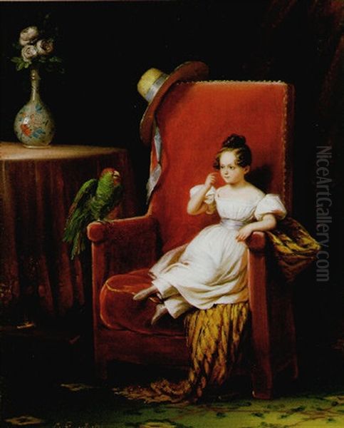 Jeune Fille Assise Oil Painting by Edouard Henri Theophile Pingret