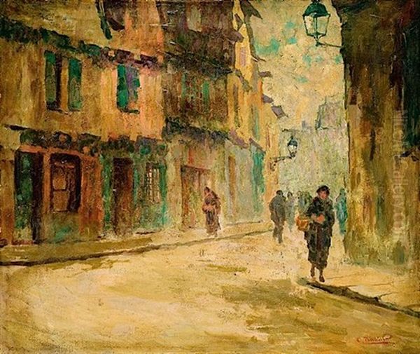 Rue Animee Oil Painting by Columbano Bordalo Pinheiro