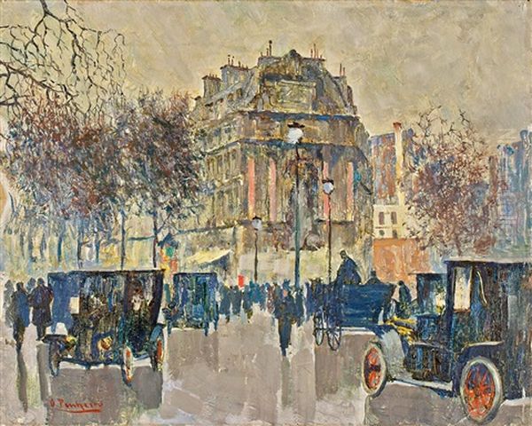 Paris, Place Saint Michel Oil Painting by Oswaldo Pinheiro