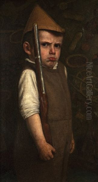 Boy With Gun Oil Painting by Hippolyt Von Pinkas