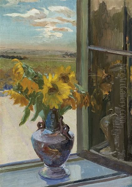 Sunflowers, Before September Oil Painting by Ignacy Pinkas