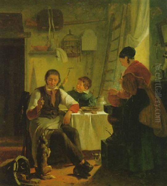 Handwerkerfamilie Am Mittagstisch Oil Painting by Josef Pinnoy