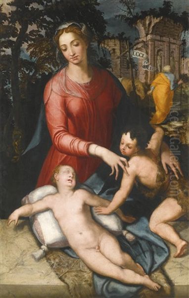 The Holy Family With The Infant Saint John The Baptist Oil Painting by Marco da Siena Pino