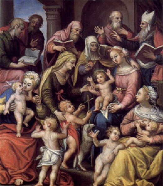 La Sacra Famiglia Con Santi Oil Painting by Marco da Siena Pino