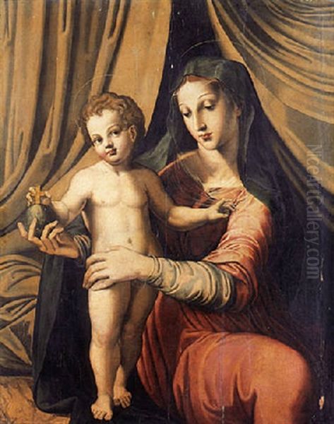 The Madonna And Child Before A Curtain Oil Painting by Marco da Siena Pino