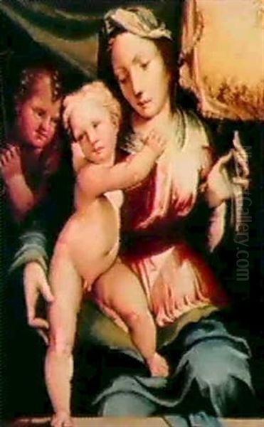 La Madonna Col Bambino E S.giovannino A Sinistra Oil Painting by Marco da Siena Pino