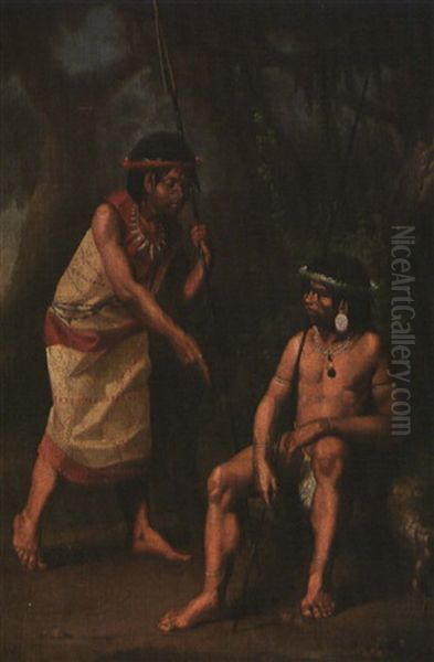 Two Figures Of The Upper Amazon Oil Painting by Joaquin Pinto