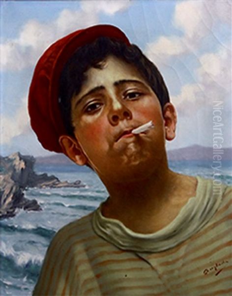 Portrait D'un Jeune Homme A La Cigarette Oil Painting by Luis Anglada Pinto