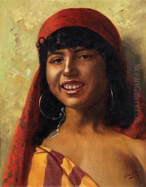 Orientale Au Foulard Rouge Oil Painting by Luis Anglada Pinto