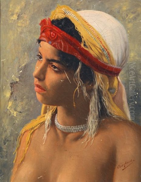 Orientale Au Collier De Perles Oil Painting by Luis Anglada Pinto