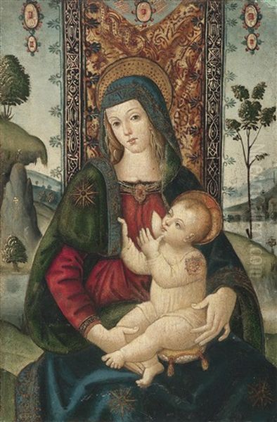 Thronende Madonna Mit Kind In Einer Landschaft Oil Painting by Bernardino Betti Pinturicchio