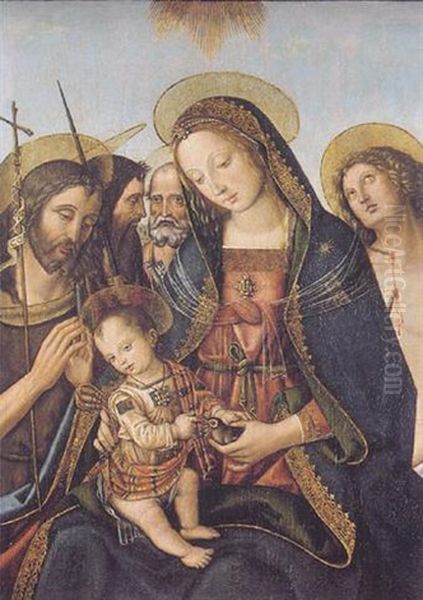 Vierge A L'enfant Avec Les Saint Jean-baptiste, Sebastien, Pierre Et Paul Oil Painting by Bernardino Betti Pinturicchio