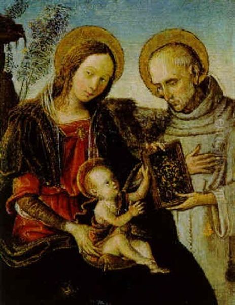 La Madonna Col Bambino, Cui San Bernardino Offre Il Suo Libro Oil Painting by Bernardino Betti Pinturicchio