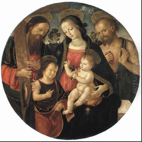 The Madonna And Child With The St. John The Baptist, Andrew And Jerome Oil Painting by Bernardino Betti Pinturicchio