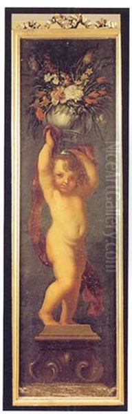 Putto Portant Un Vase De Fleurs Oil Painting by Domenico Piola