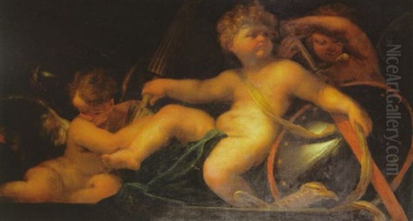 Putti Et Trophees Militaires Oil Painting by Domenico Piola