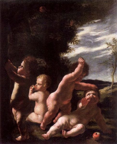 Putti Bei Der Apfelernte Oil Painting by Domenico Piola