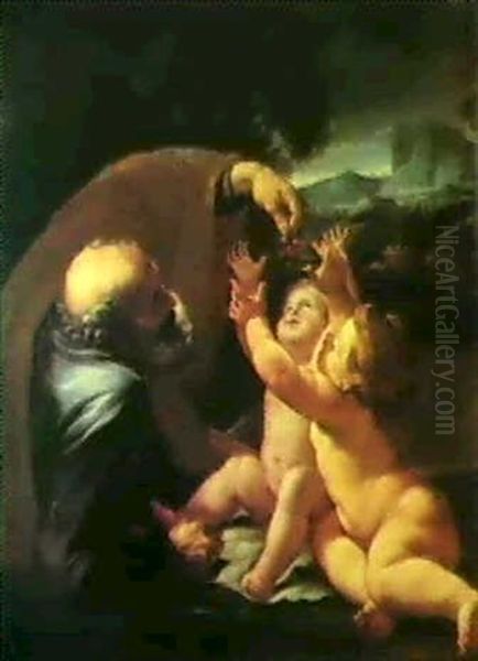 San Giuseppe, Gesu Bambino E San Giovannino Oil Painting by Domenico Piola