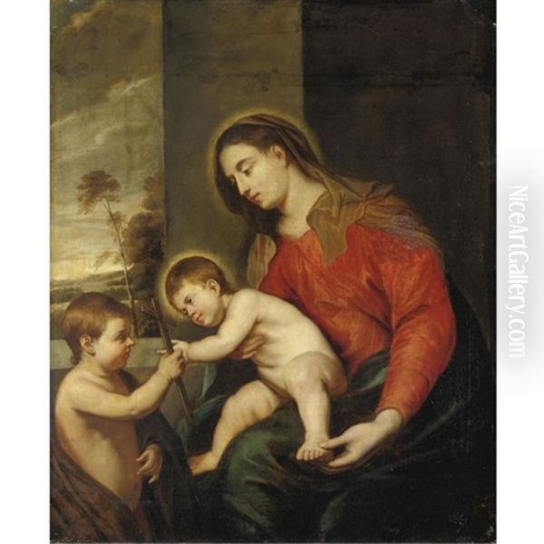 Madonna Col Bambino E San Giovannino Oil Painting by Pellegro Piola