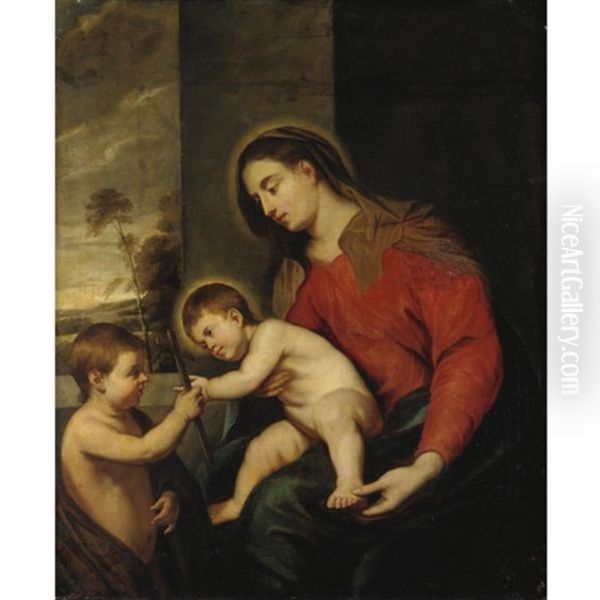 Madonna Col Bambino E San Giovannino Oil Painting by Pellegro Piola