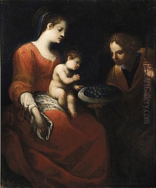 Madonna Col Bambino E Santo Martire Oil Painting by Pellegro Piola