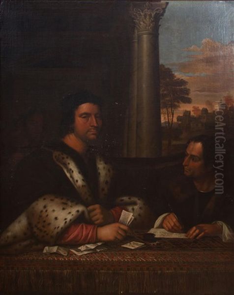 Portrait Of Ferry Carondelet And His Secretaries Oil Painting by Sebastiano Del Piombo