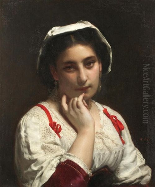 Portait Of Lady Oil Painting by Etienne Adolph Piot