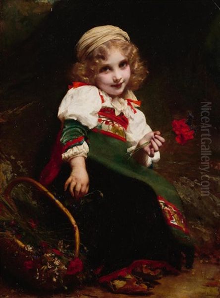 The Little Flower Gatherer Oil Painting by Etienne Adolph Piot