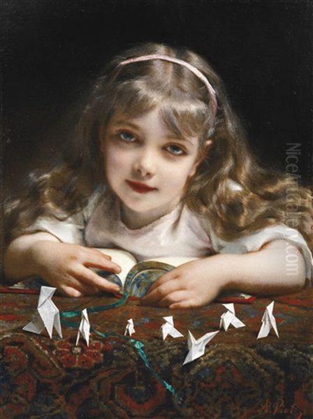 A Young Girl With Origami Birds by Etienne Adolph Piot