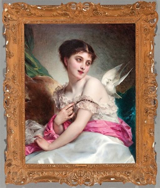 Portrait Of An Innocent Beauty Oil Painting by Etienne Adolph Piot