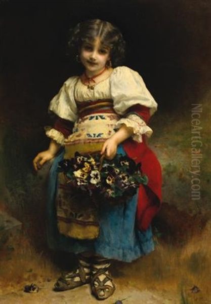 A Basket Of Flowers Oil Painting by Etienne Adolph Piot