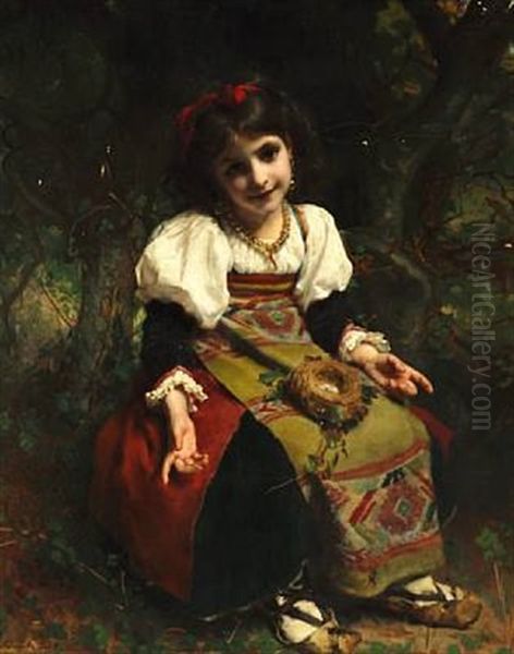 Italian Girl With A Nest With Eggs In Her Lap Oil Painting by Etienne Adolph Piot