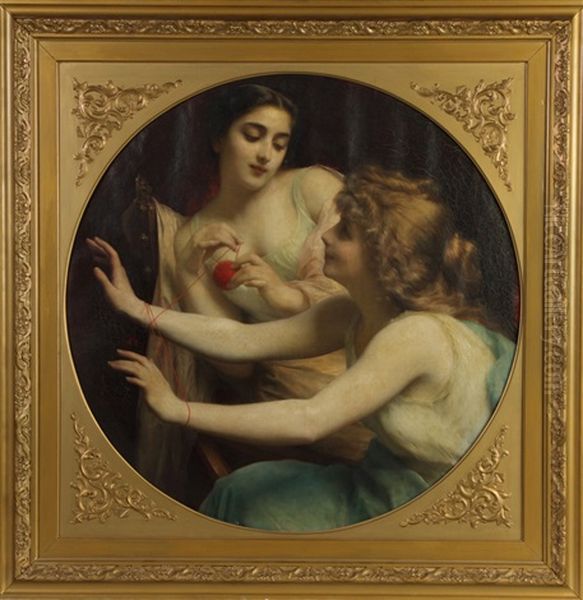 Ladies W/yarn Oil Painting by Etienne Adolph Piot