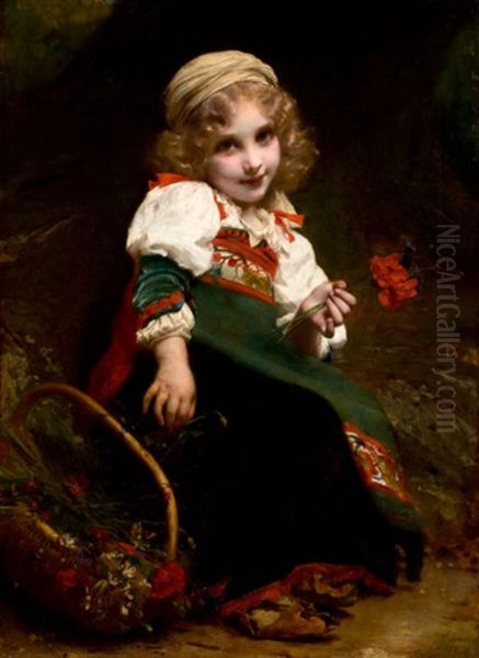 The Little Flower Gatherer Oil Painting by Etienne Adolph Piot