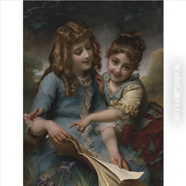 The Reading Lesson Oil Painting by Etienne Adolph Piot