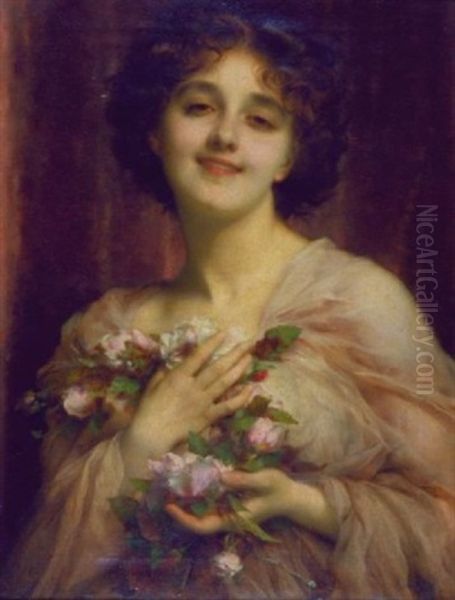 Woman With Blossoms Oil Painting by Etienne Adolph Piot