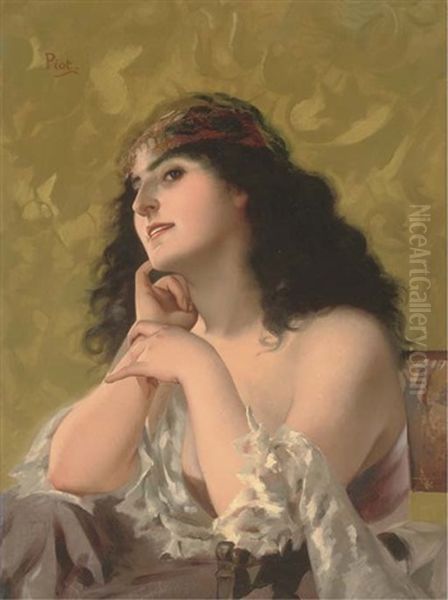 An Oriental Beauty Oil Painting by Etienne Adolph Piot