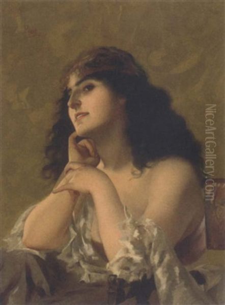 An Eastern Beauty Oil Painting by Etienne Adolph Piot