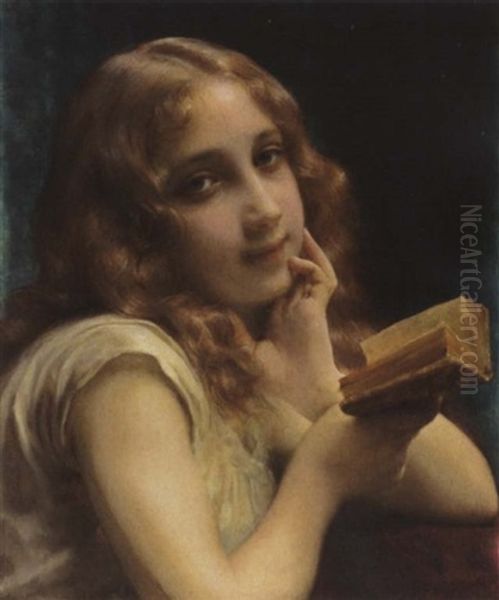 A Little Girl Reading Oil Painting by Etienne Adolph Piot