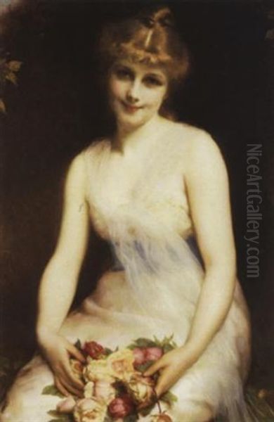 Young Beauty With Roses Oil Painting by Etienne Adolph Piot