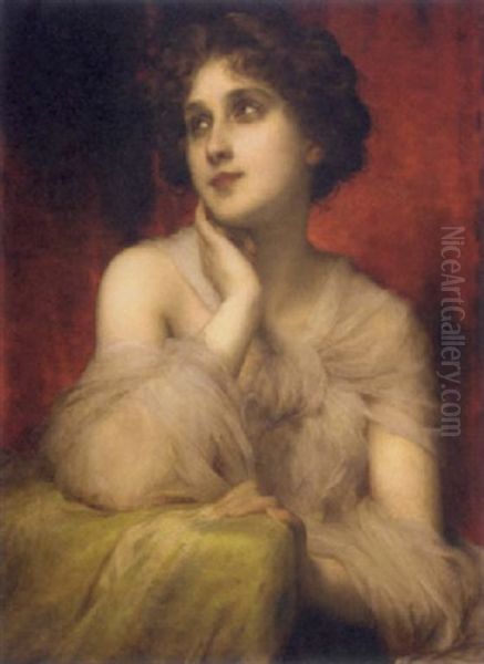 A Pensive Beauty Oil Painting by Etienne Adolph Piot