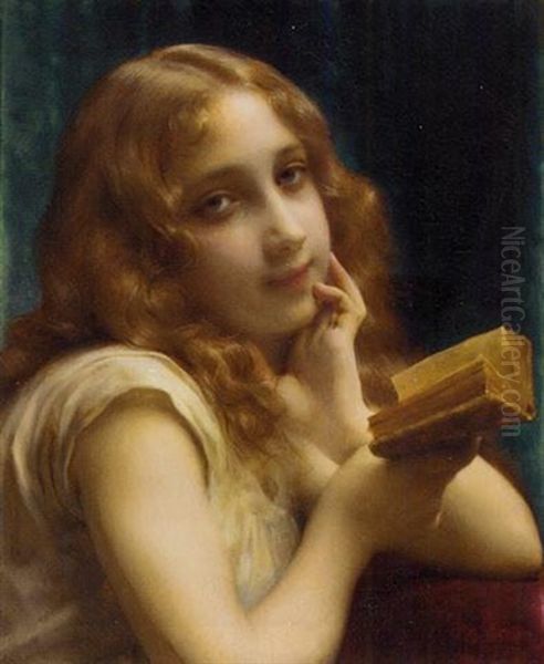 A Young Girl Reading Oil Painting by Etienne Adolph Piot