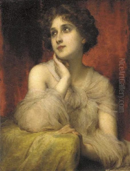 A Pensive Beauty Oil Painting by Etienne Adolph Piot