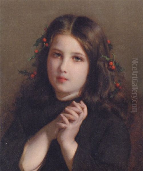 Holly Oil Painting by Etienne Adolph Piot